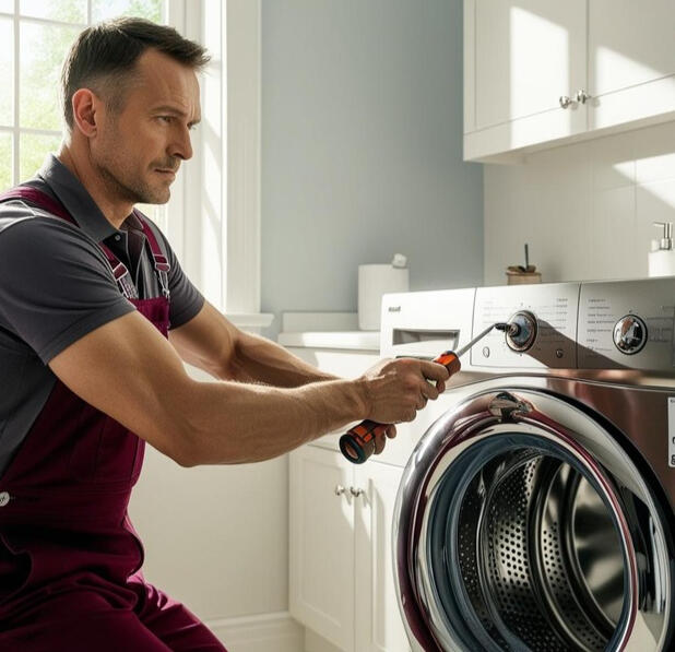 Частный мастер стиральных машин в Калининграде чинит стиралку на вызове.